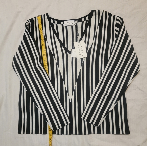 NWT TANYA TAYLOR S Black White Stripe Johnny Sweater Women - Picture 4 of 16